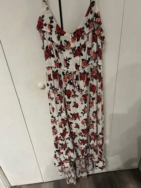 torrid White Maxi Dress with Red and Pink Rose Print 100% Rayon